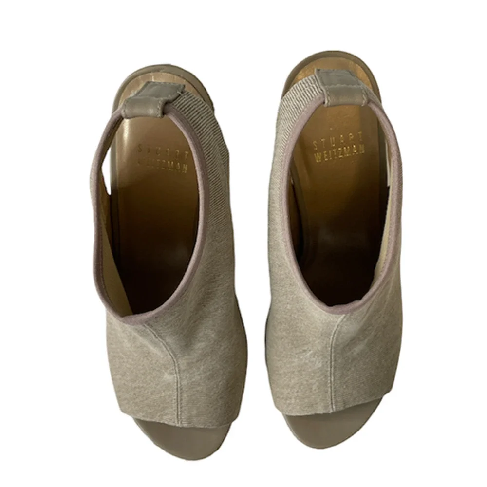 Stuart Weitzman Creamy Beige Open Toe Wedge Espadrille Sandals Size 6.5